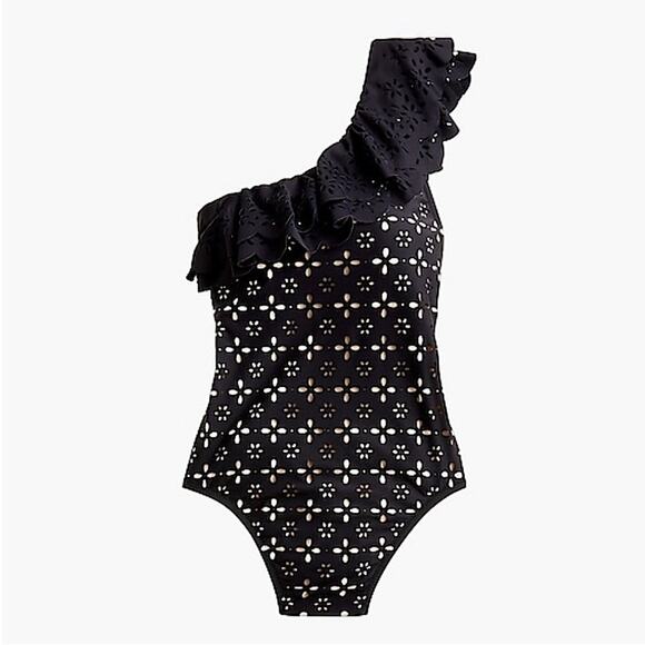 J. Crew Other - J. Crew Scalloped Ruffle One-Shoulder One Piece Swimsuit in Black 10
